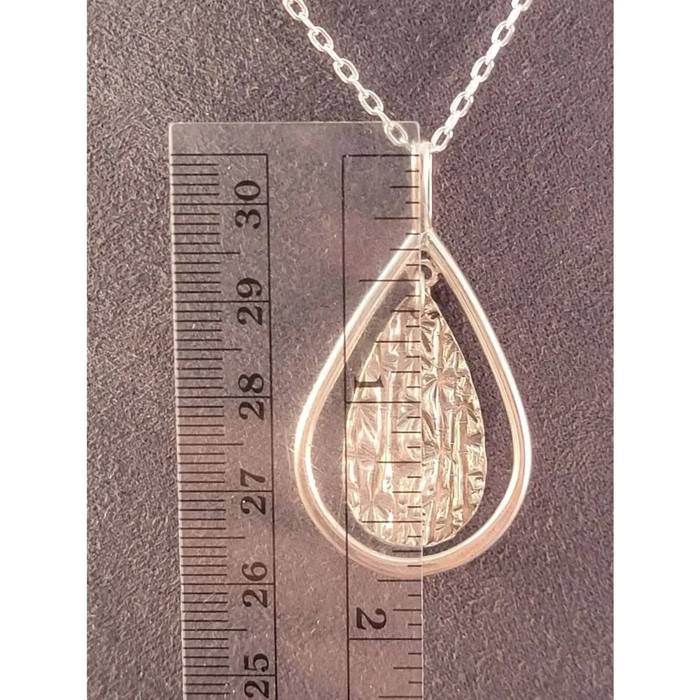 Sterling Silver Artisan Textured Tear Drop Loop Tag Necklace